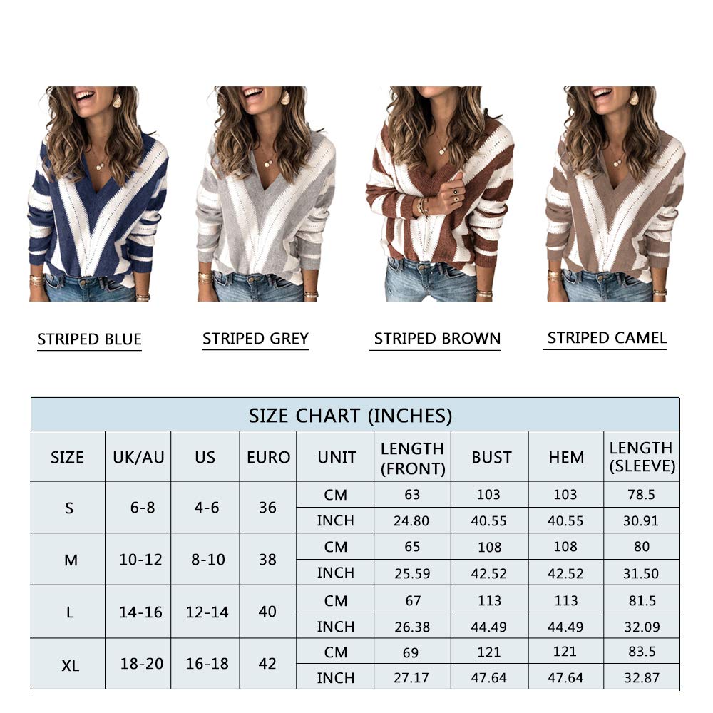 PRETTYGARDEN Women's Fashion Long Sleeve Striped Colour Block Knitted Sweater Crew Neck Loose Pullover Jumper Tops