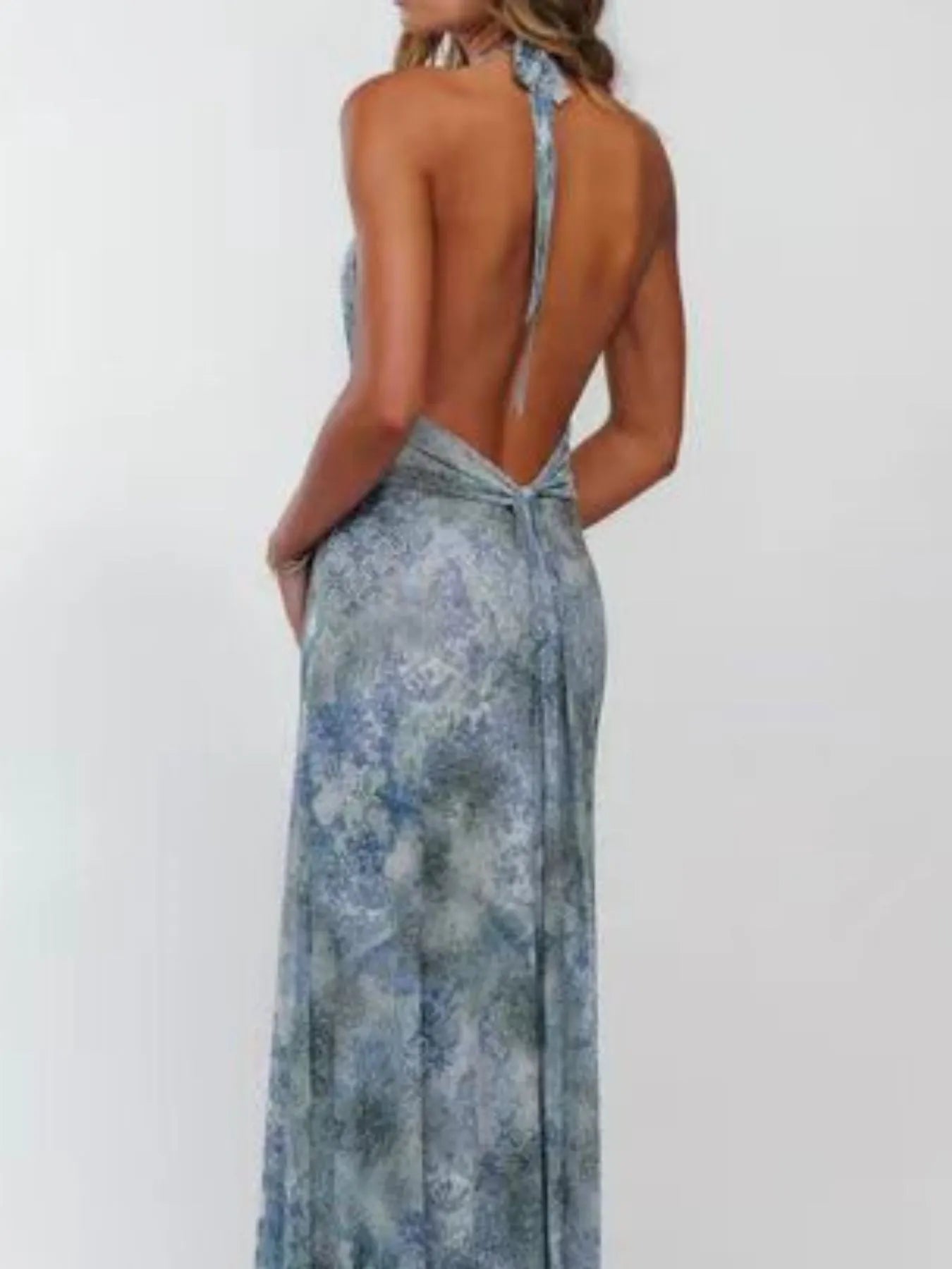 Lucy Floral Halter Neck Deep V Maxi Dress