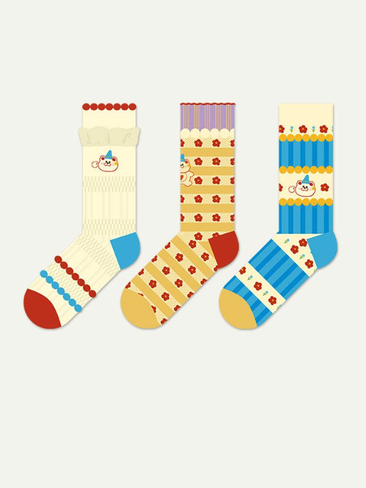Cartoon Little Red Flower Striped Socks