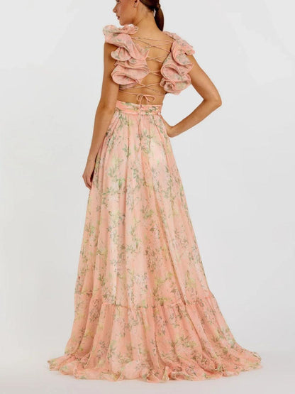 Backless printed maxi dress