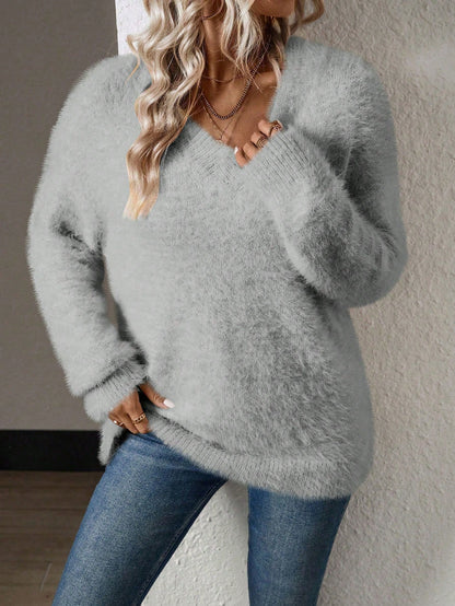 V-Neck Mink Cashmere Knit Pullover