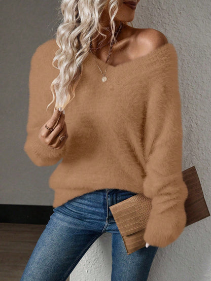V-Neck Mink Cashmere Knit Pullover