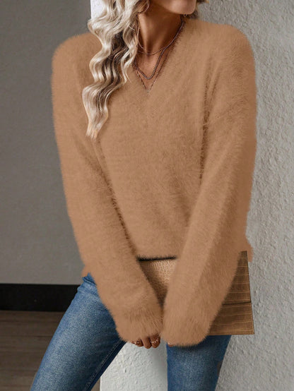 V-Neck Mink Cashmere Knit Pullover