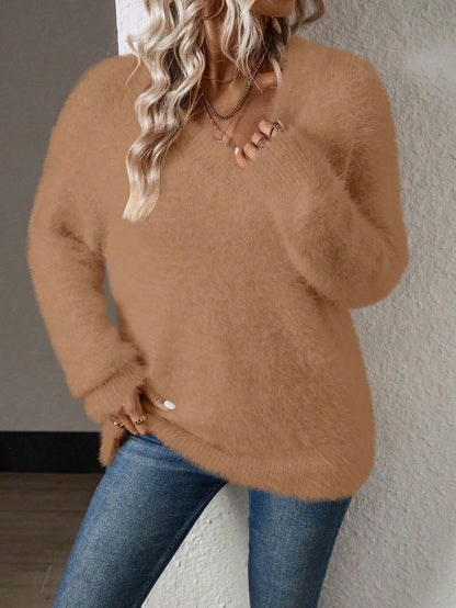V-Neck Mink Cashmere Knit Pullover