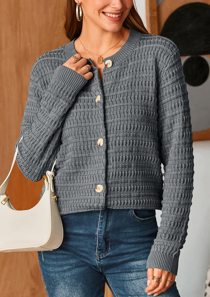 PRETTYGARDEN Women's Knit Cardigan Sweaters Casual Long Sleeve Open Front Button Down Trendy Jackets Outerwear