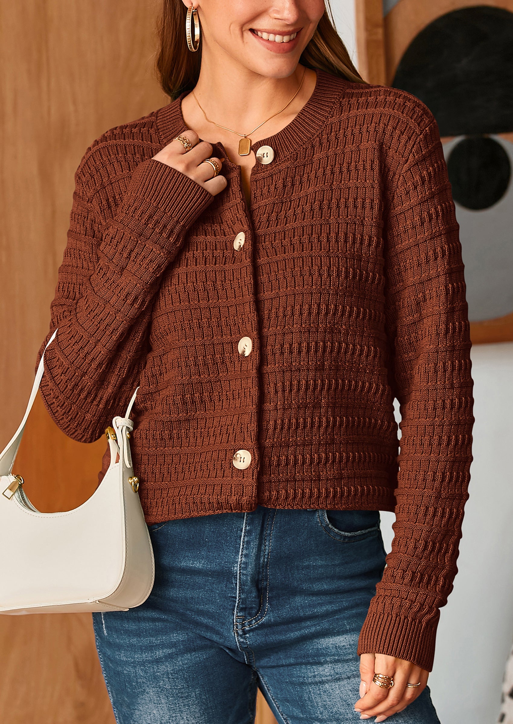 PRETTYGARDEN Women's Knit Cardigan Sweaters Casual Long Sleeve Open Front Button Down Trendy Jackets Outerwear