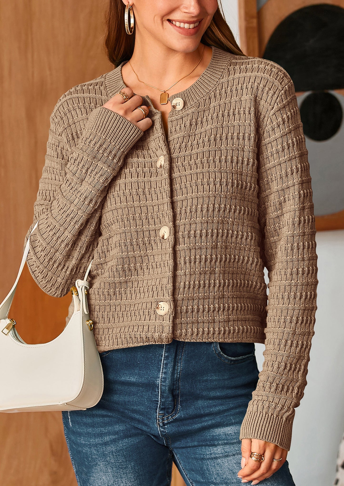 PRETTYGARDEN Women's Knit Cardigan Sweaters Casual Long Sleeve Open Front Button Down Trendy Jackets Outerwear