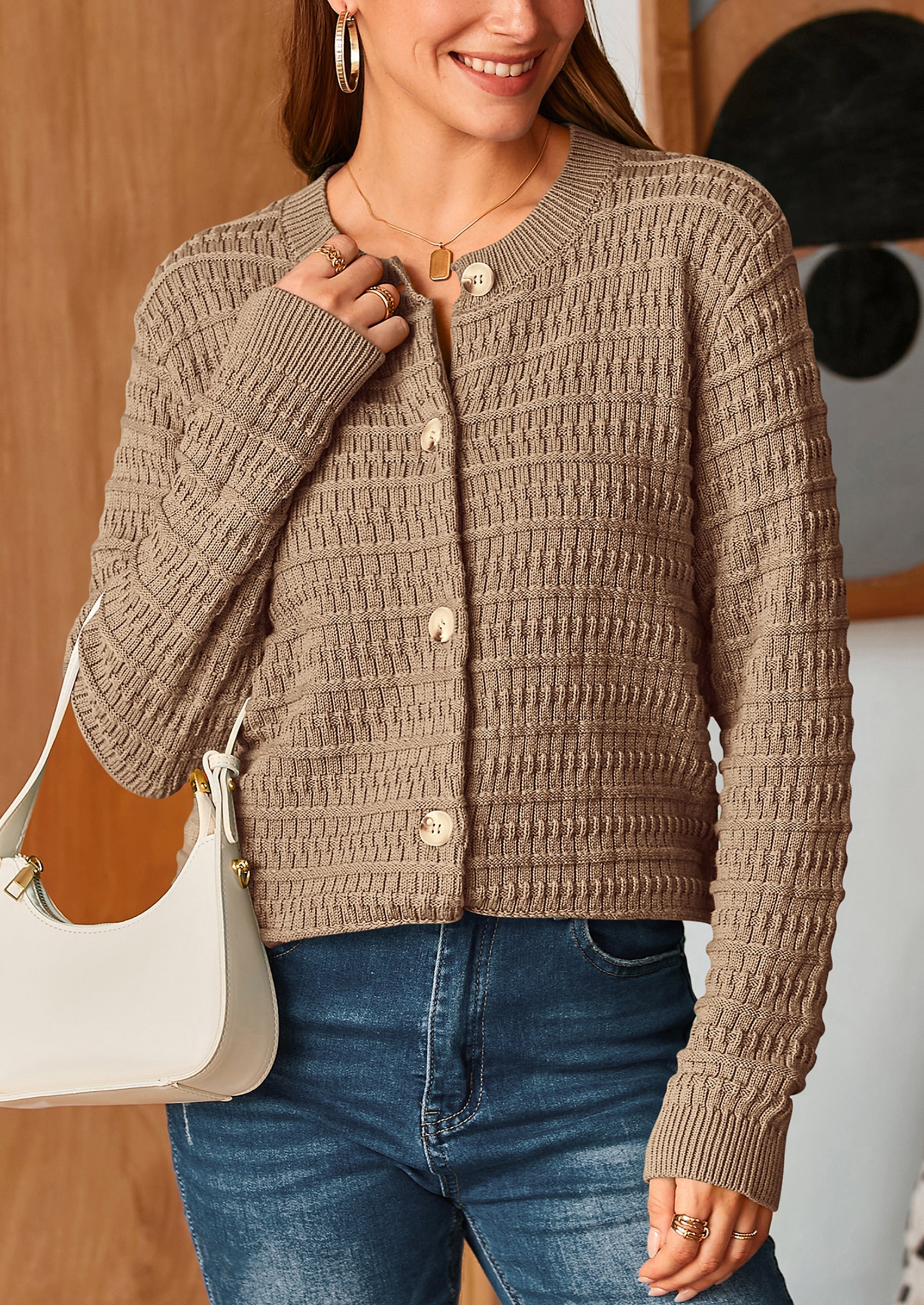 PRETTYGARDEN Women's Knit Cardigan Sweaters Casual Long Sleeve Open Front Button Down Trendy Jackets Outerwear