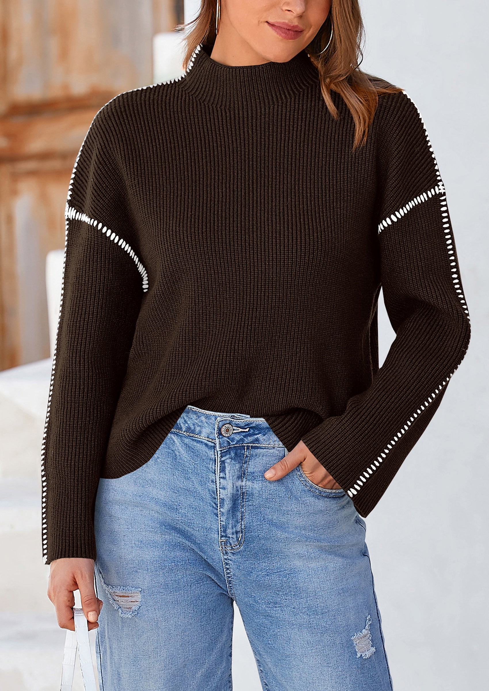 PRETTYGARDEN Women's Chunky Knit Sweaters Fall Long Sleeve Mock Neck Oversized Pullover Tops Winter Fashion Clothes