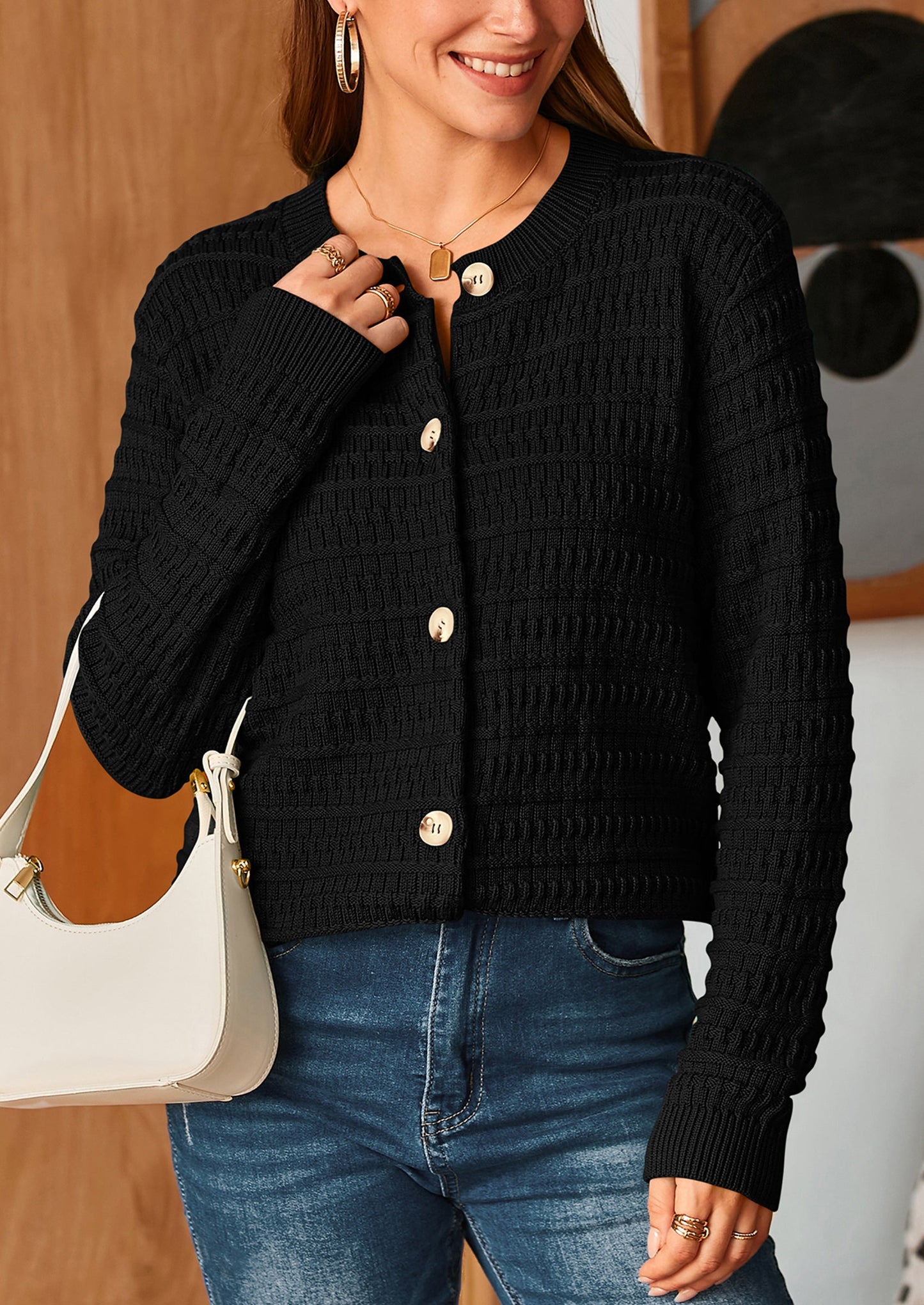 PRETTYGARDEN Women's Knit Cardigan Sweaters Casual Long Sleeve Open Front Button Down Trendy Jackets Outerwear