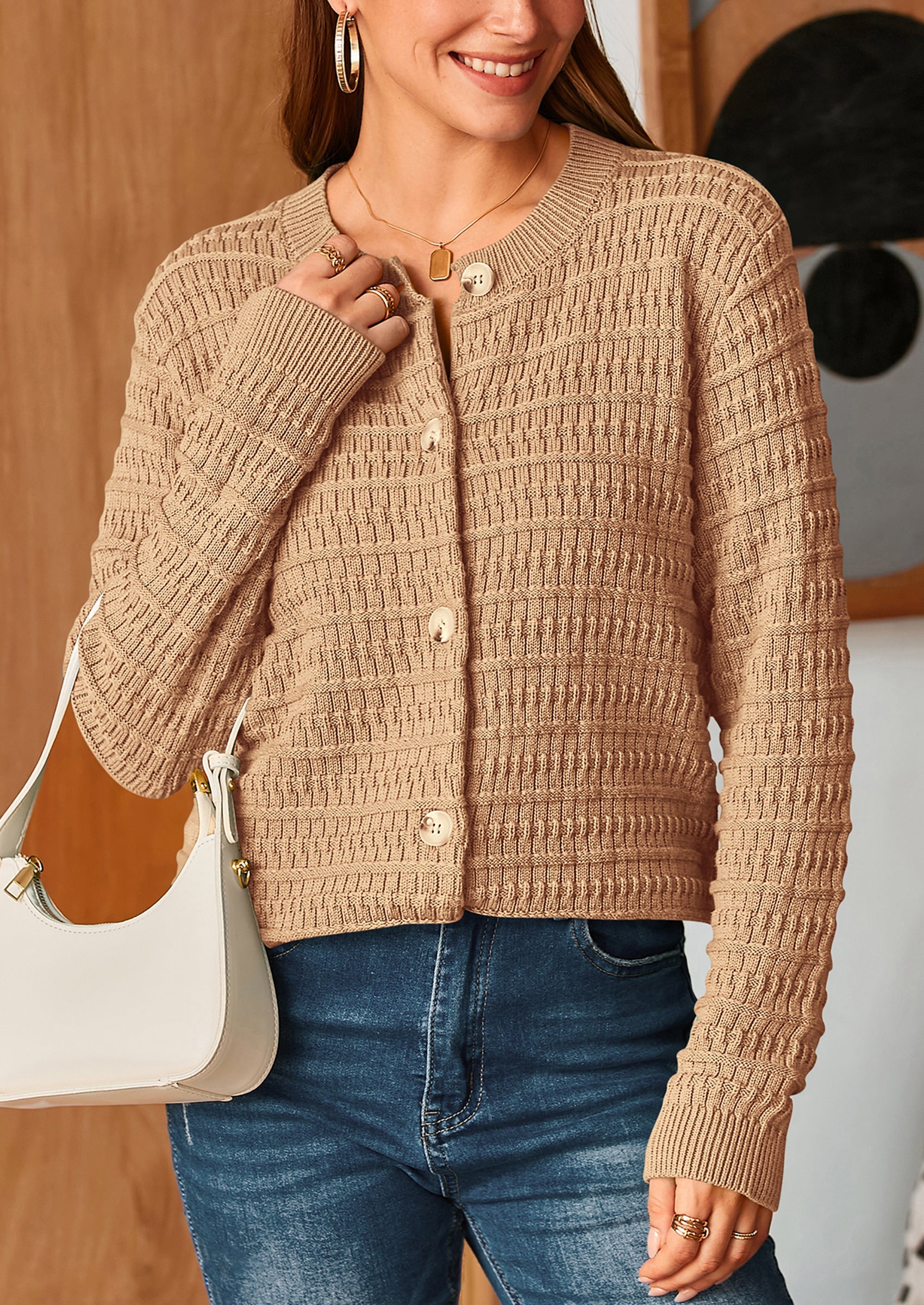 PRETTYGARDEN Women's Knit Cardigan Sweaters Casual Long Sleeve Open Front Button Down Trendy Jackets Outerwear