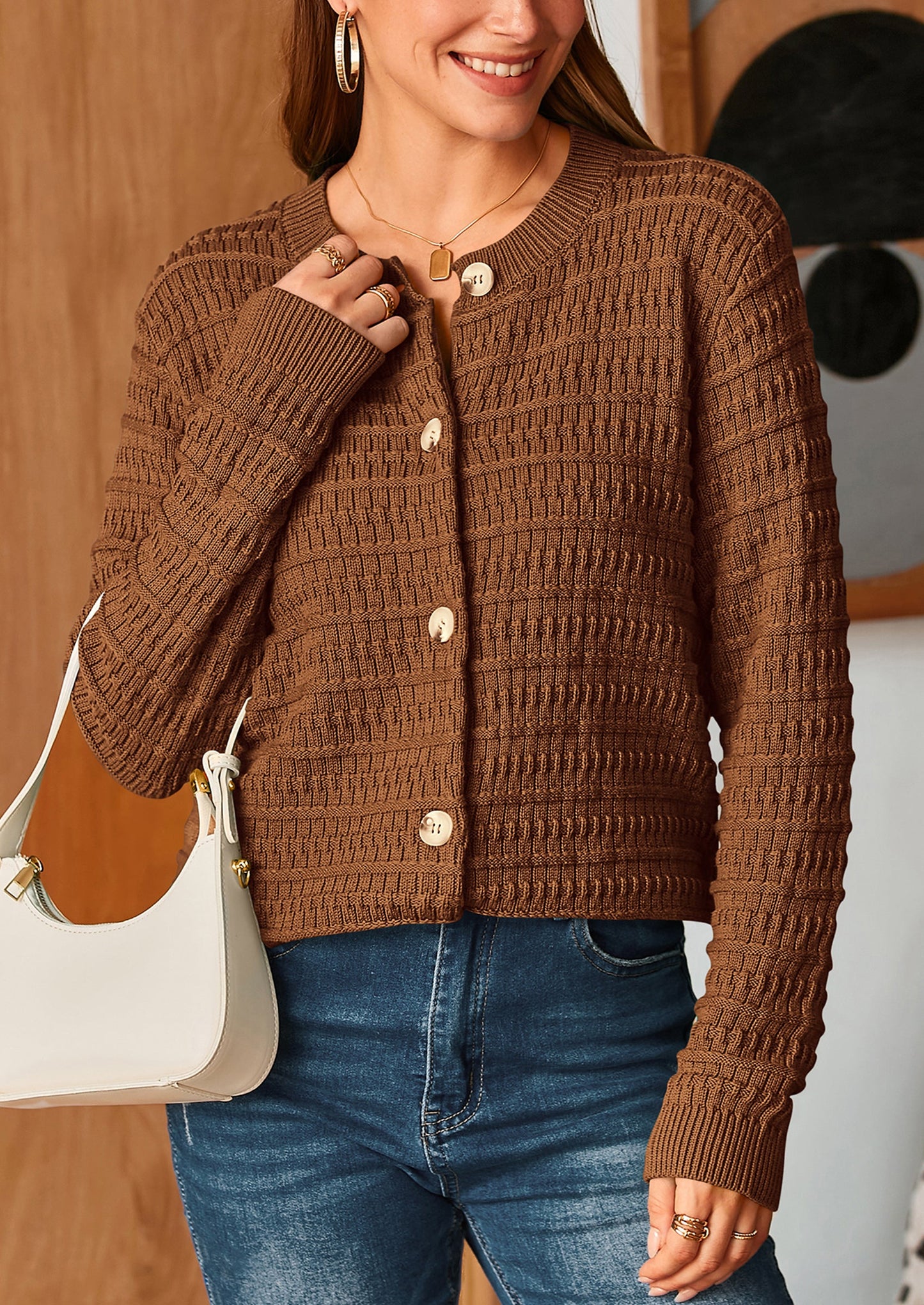PRETTYGARDEN Women's Knit Cardigan Sweaters Casual Long Sleeve Open Front Button Down Trendy Jackets Outerwear