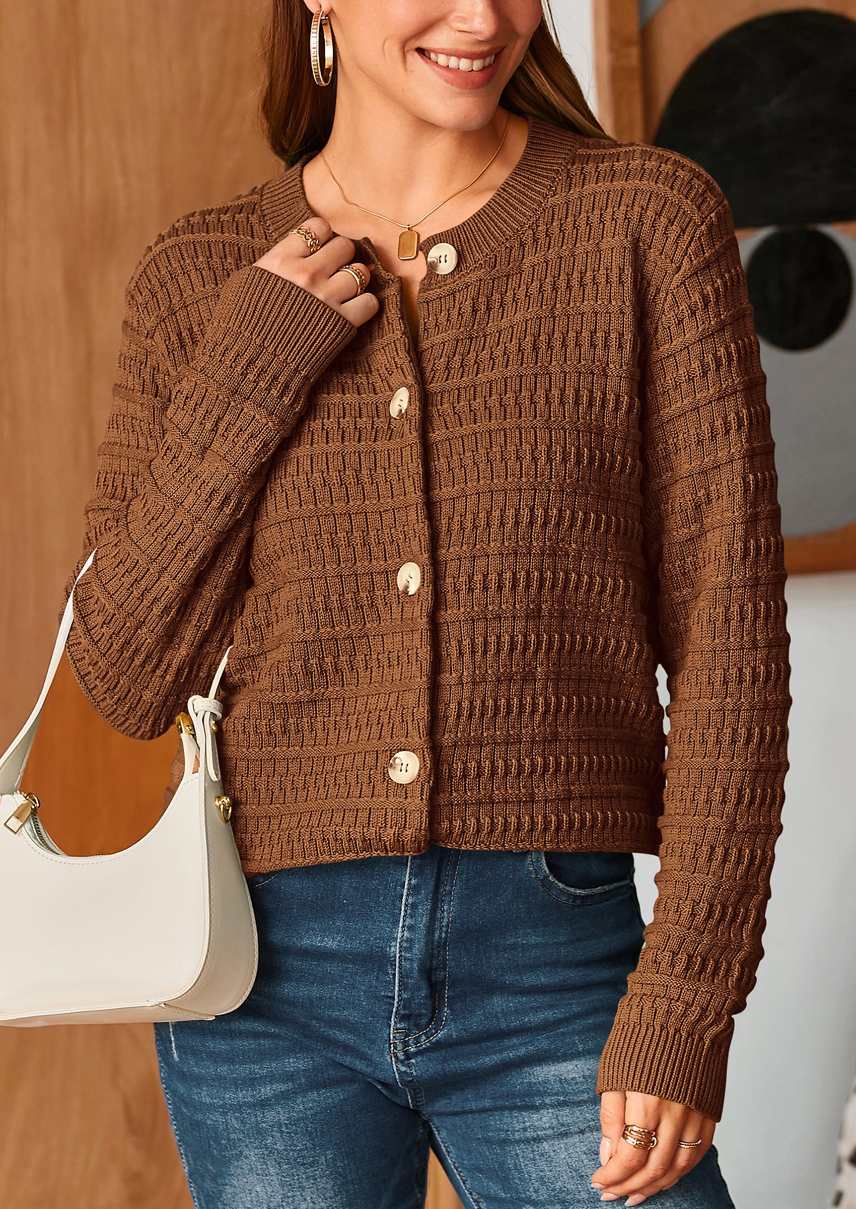 PRETTYGARDEN Women's Knit Cardigan Sweaters Casual Long Sleeve Open Front Button Down Trendy Jackets Outerwear