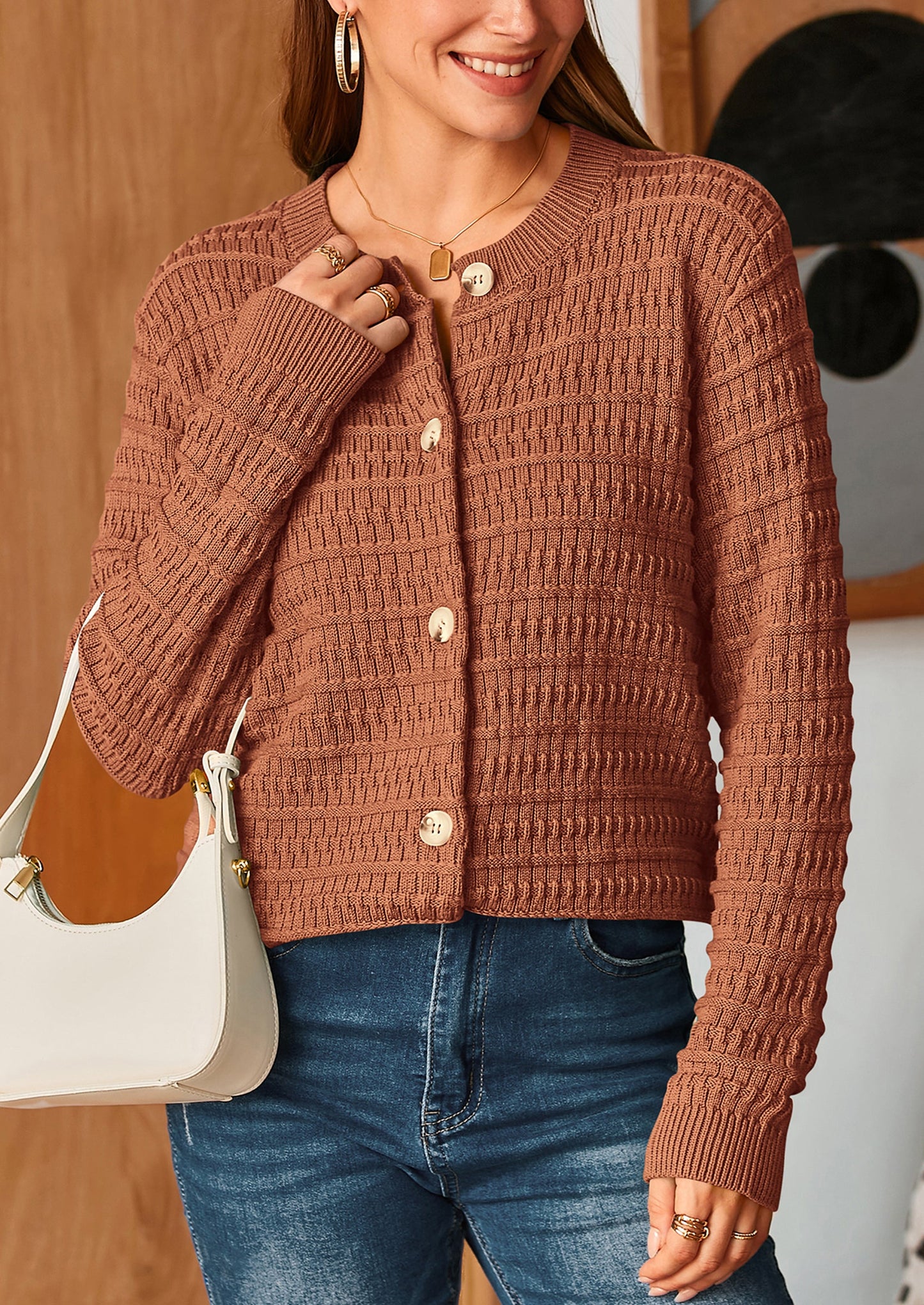 PRETTYGARDEN Women's Knit Cardigan Sweaters Casual Long Sleeve Open Front Button Down Trendy Jackets Outerwear