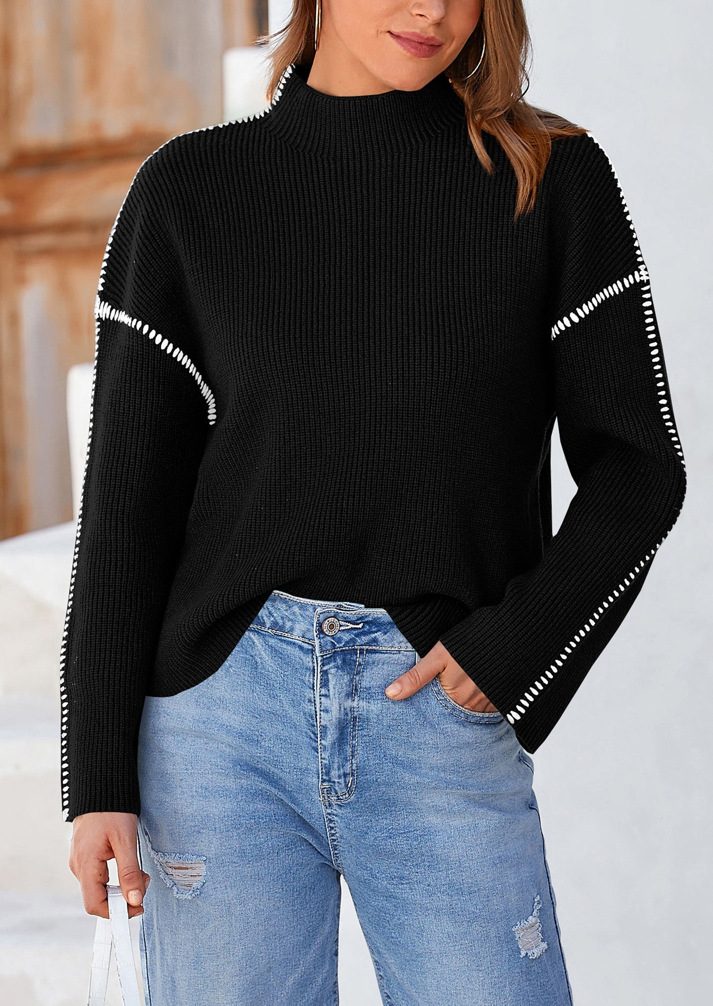 PRETTYGARDEN Women's Chunky Knit Sweaters Fall Long Sleeve Mock Neck Oversized Pullover Tops Winter Fashion Clothes