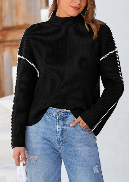 PRETTYGARDEN Women's Chunky Knit Sweaters Fall Long Sleeve Mock Neck Oversized Pullover Tops Winter Fashion Clothes