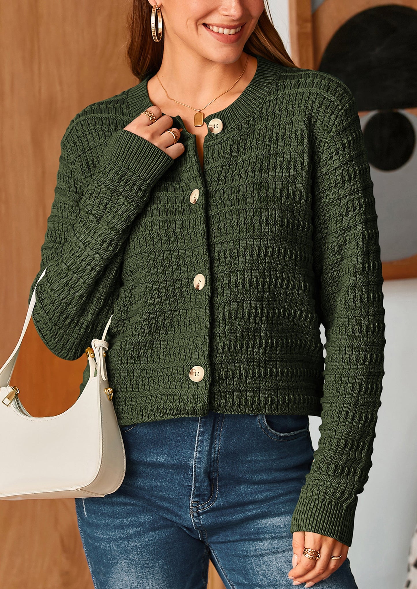 PRETTYGARDEN Women's Knit Cardigan Sweaters Casual Long Sleeve Open Front Button Down Trendy Jackets Outerwear