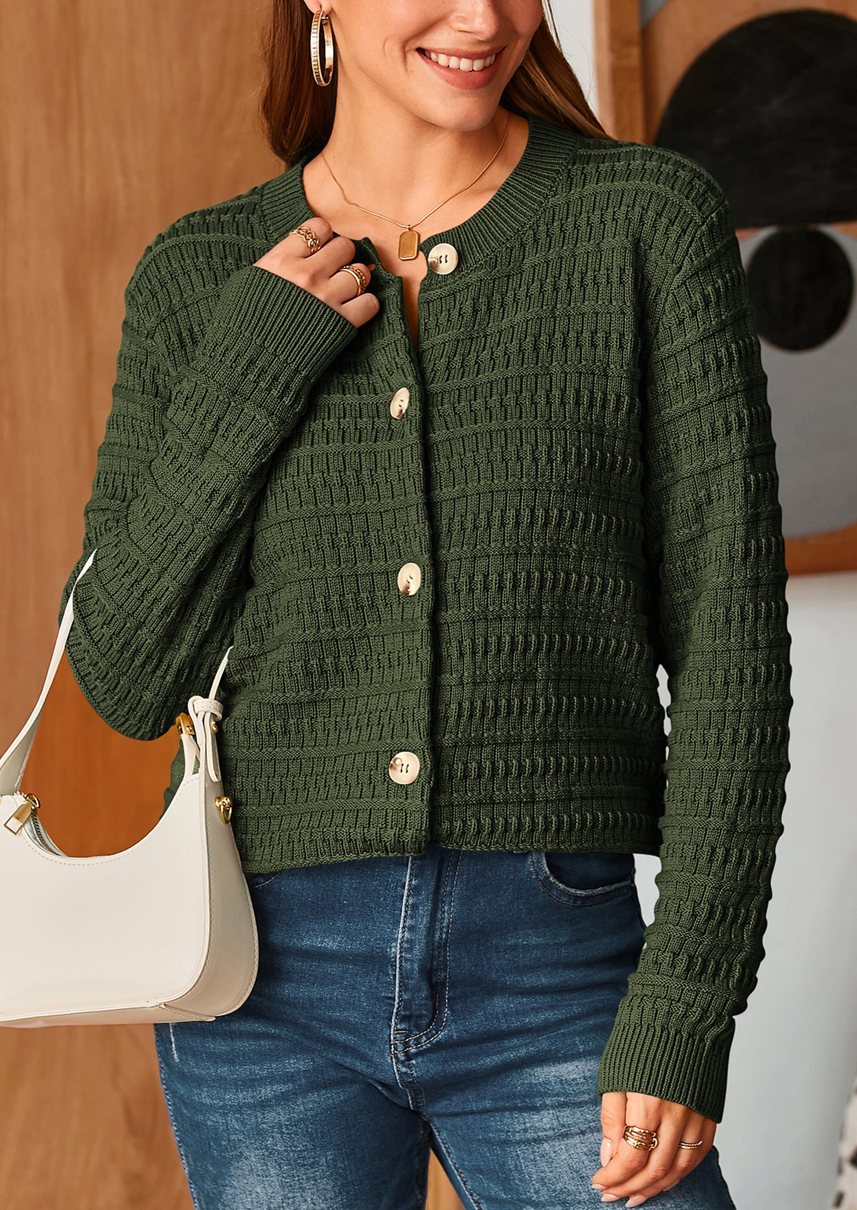 PRETTYGARDEN Women's Knit Cardigan Sweaters Casual Long Sleeve Open Front Button Down Trendy Jackets Outerwear