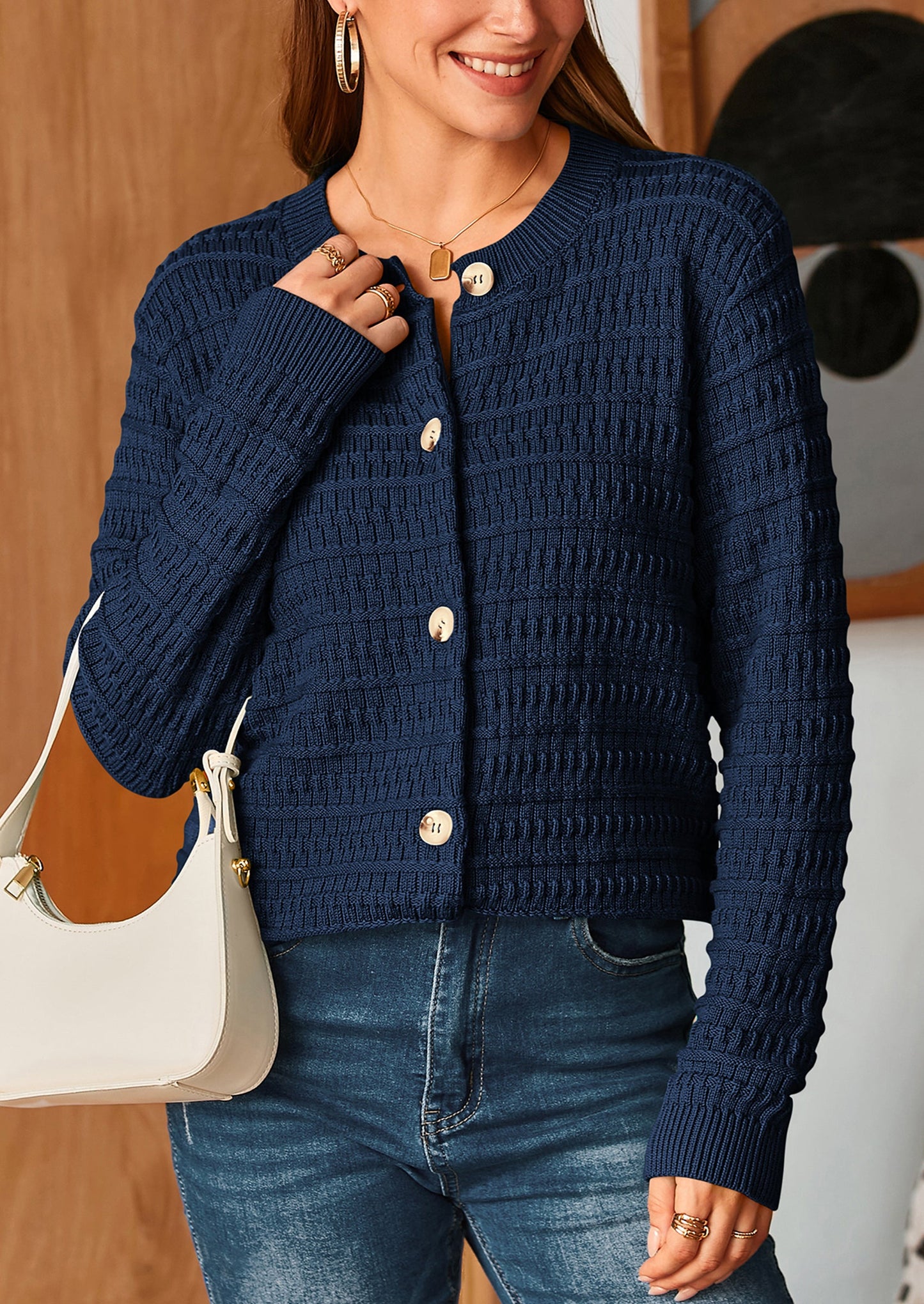 PRETTYGARDEN Women's Knit Cardigan Sweaters Casual Long Sleeve Open Front Button Down Trendy Jackets Outerwear