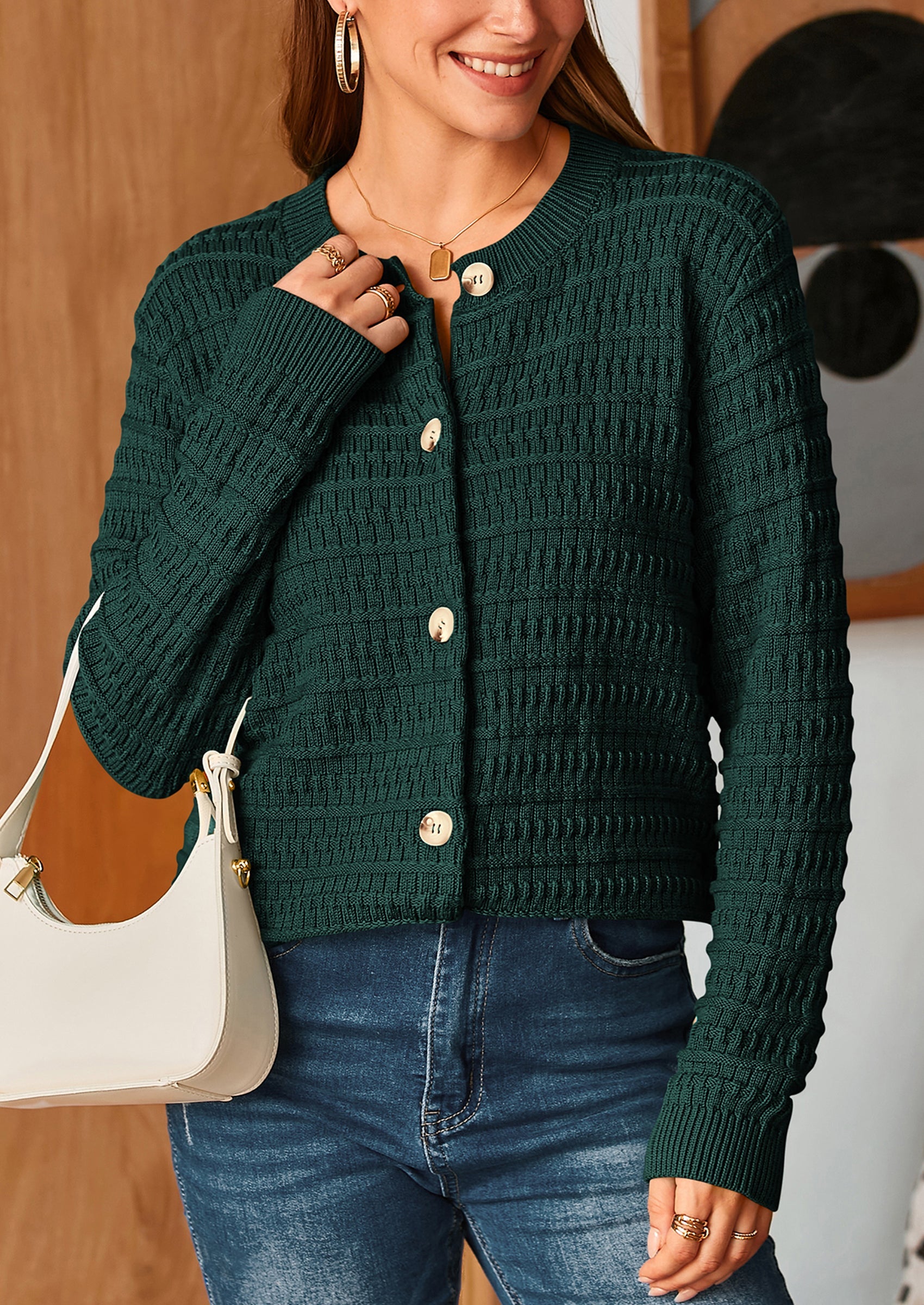 PRETTYGARDEN Women's Knit Cardigan Sweaters Casual Long Sleeve Open Front Button Down Trendy Jackets Outerwear