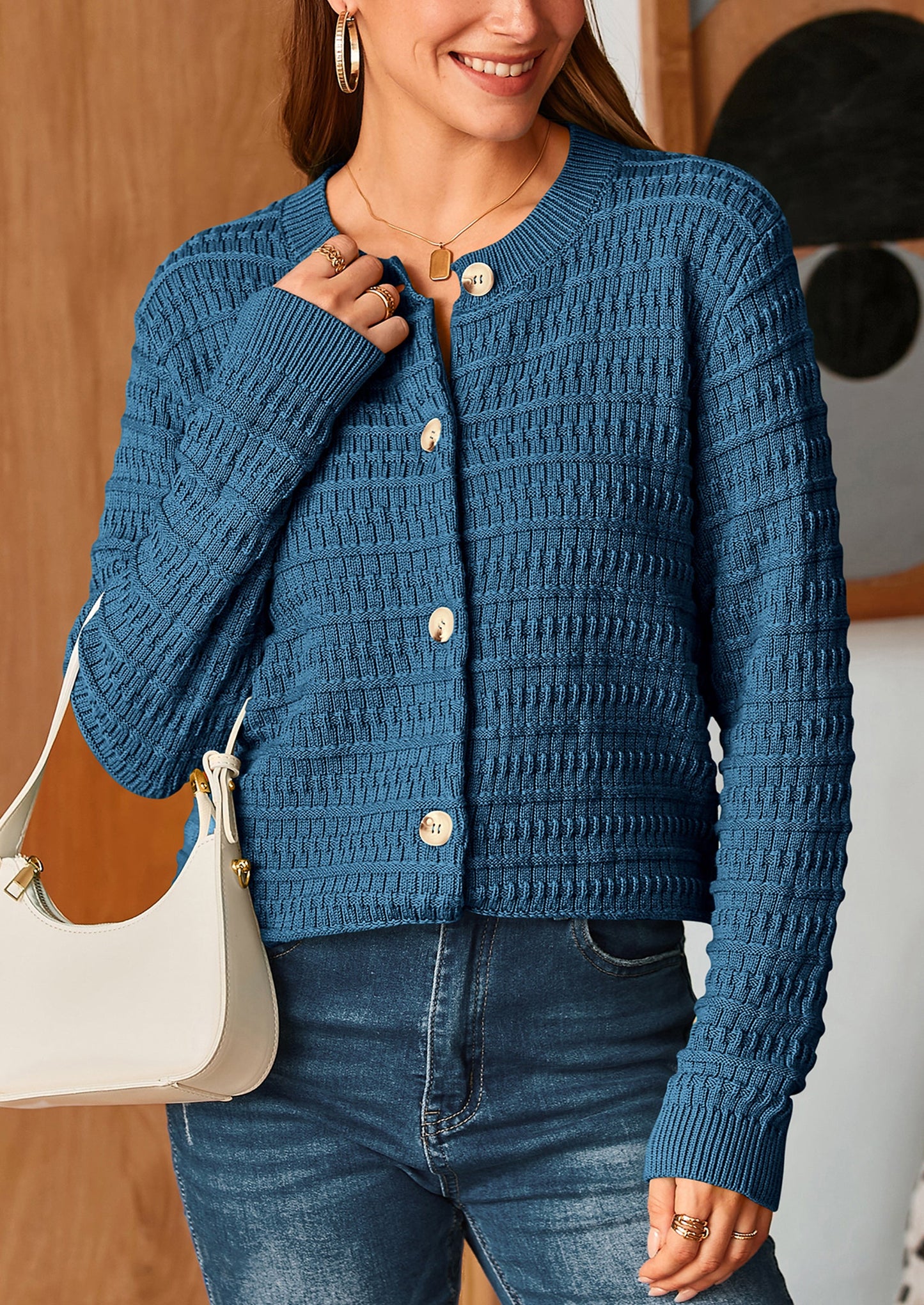 PRETTYGARDEN Women's Knit Cardigan Sweaters Casual Long Sleeve Open Front Button Down Trendy Jackets Outerwear