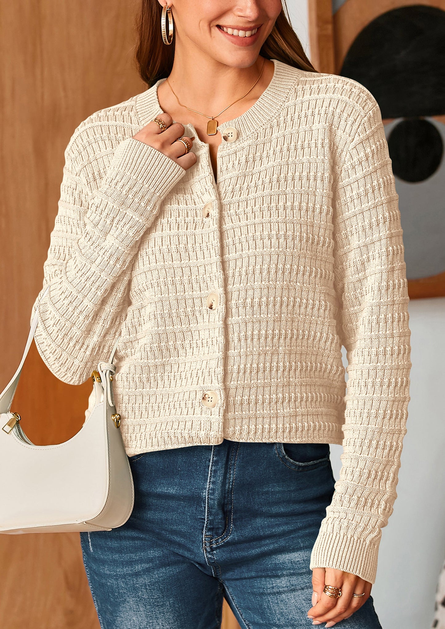 PRETTYGARDEN Women's Knit Cardigan Sweaters Casual Long Sleeve Open Front Button Down Trendy Jackets Outerwear