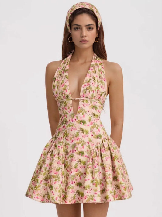 Floral Halter Neck Mini Dress