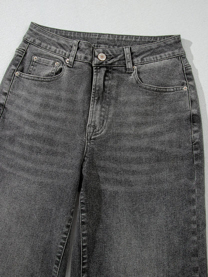 Raw Hem Unique Cuffs Straight High Rise Loose Jeans