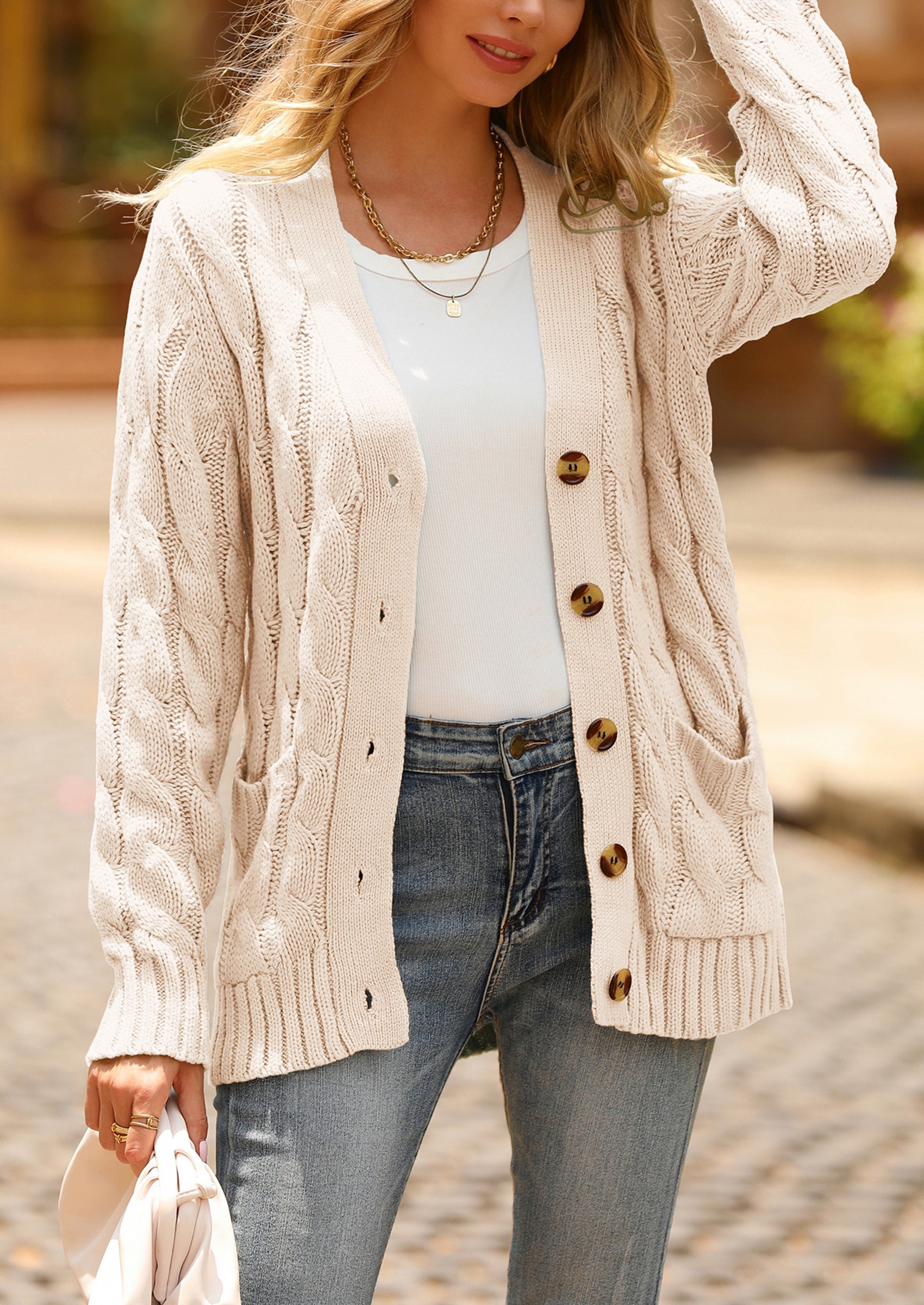 PRETTYGARDEN Women's Open Front Cardigan Sweaters Fall Fashion Button Down Cable Knit Chunky Winter Outerwear Coats