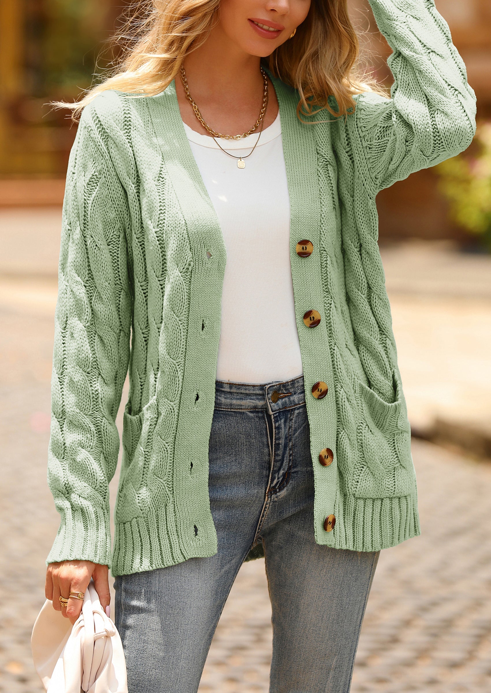 PRETTYGARDEN Women's Open Front Cardigan Sweaters Fall Fashion Button Down Cable Knit Chunky Winter Outerwear Coats