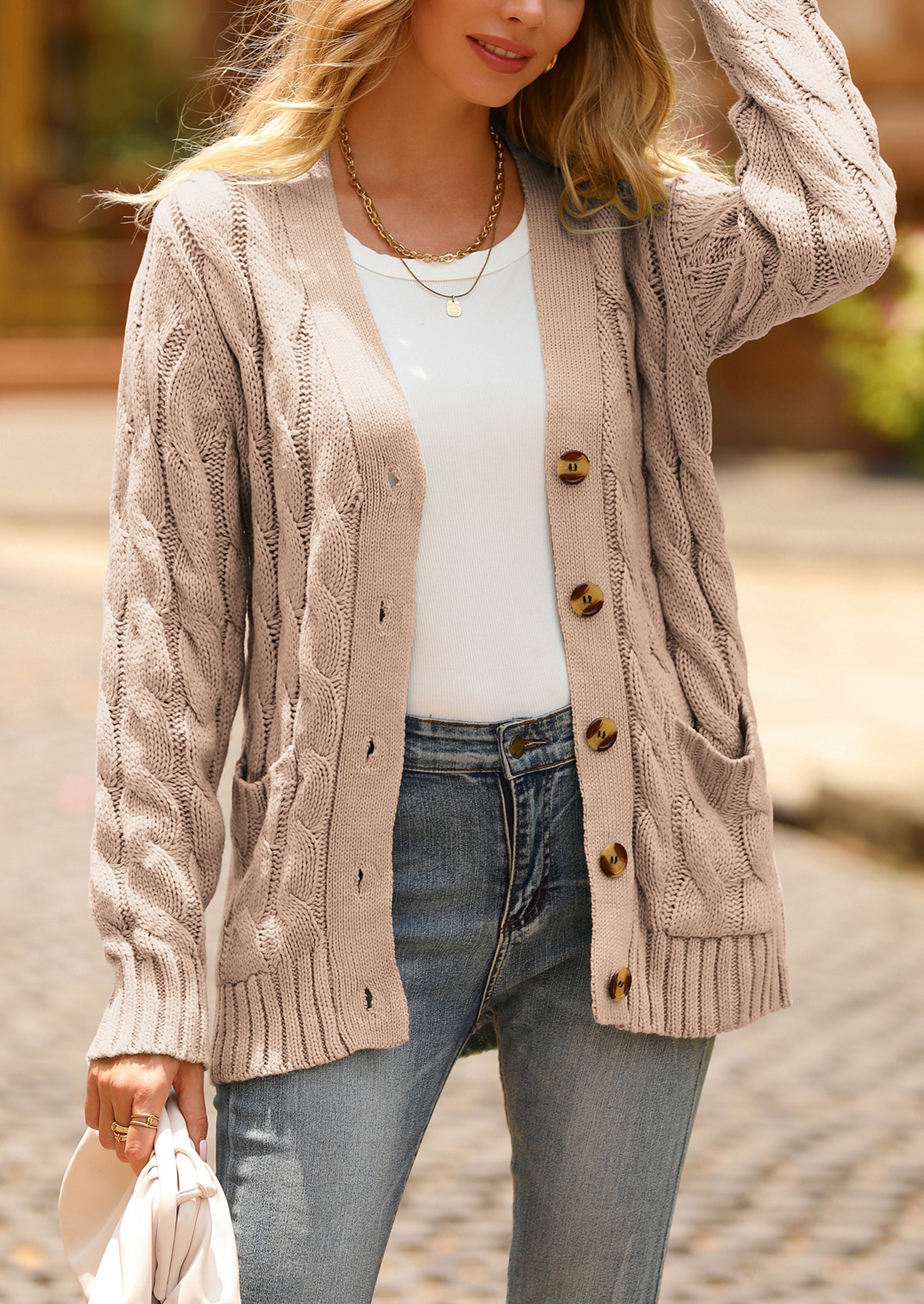 PRETTYGARDEN Women's Open Front Cardigan Sweaters Fall Fashion Button Down Cable Knit Chunky Winter Outerwear Coats