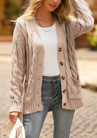 PRETTYGARDEN Women's Open Front Cardigan Sweaters Fall Fashion Button Down Cable Knit Chunky Winter Outerwear Coats