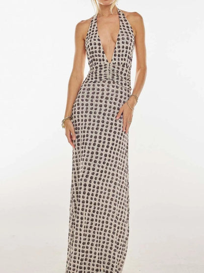 Lucy Floral Halter Neck Deep V Maxi Dress