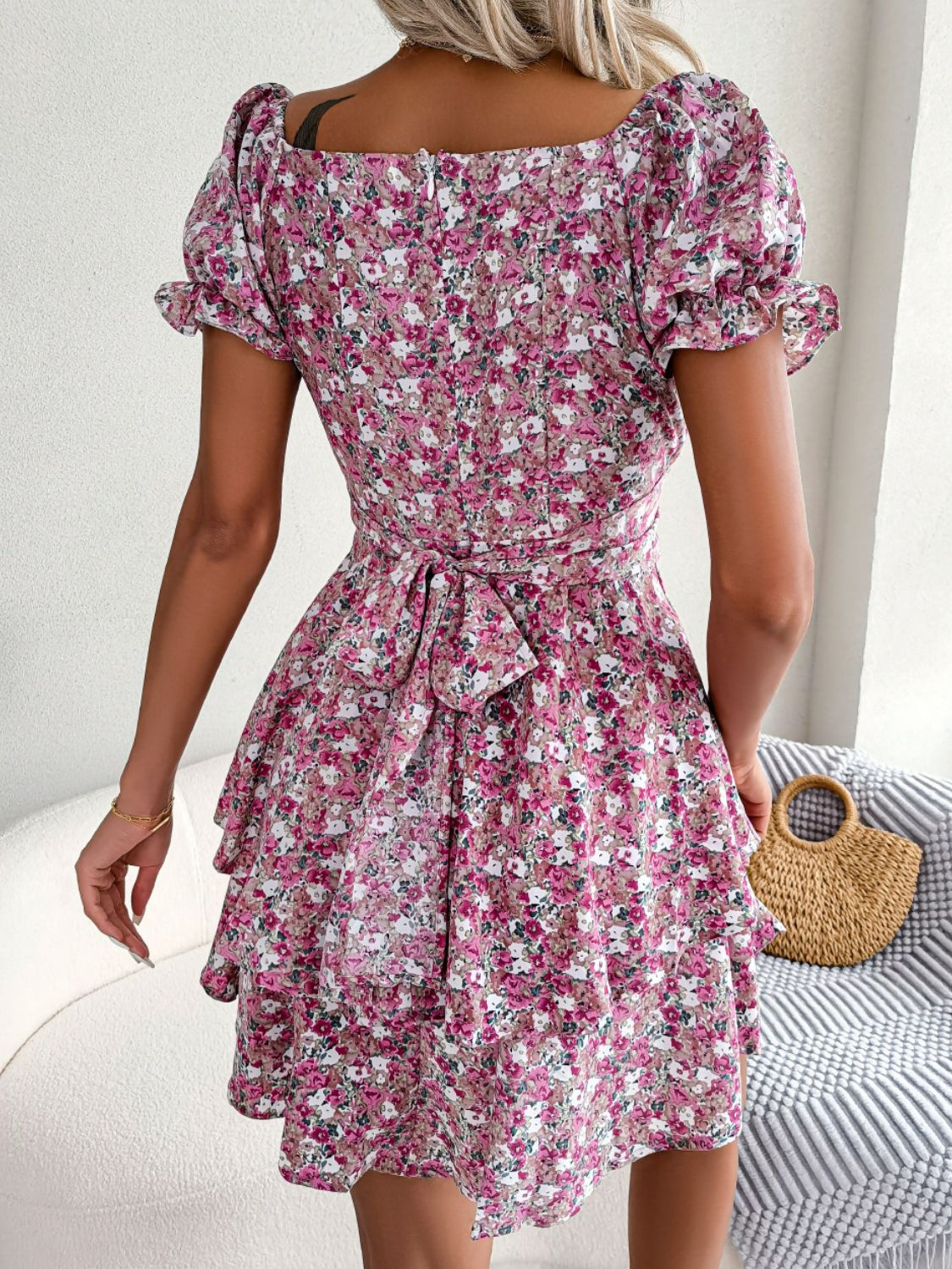 Maya Floral Sweetheart Neck Mini Dress