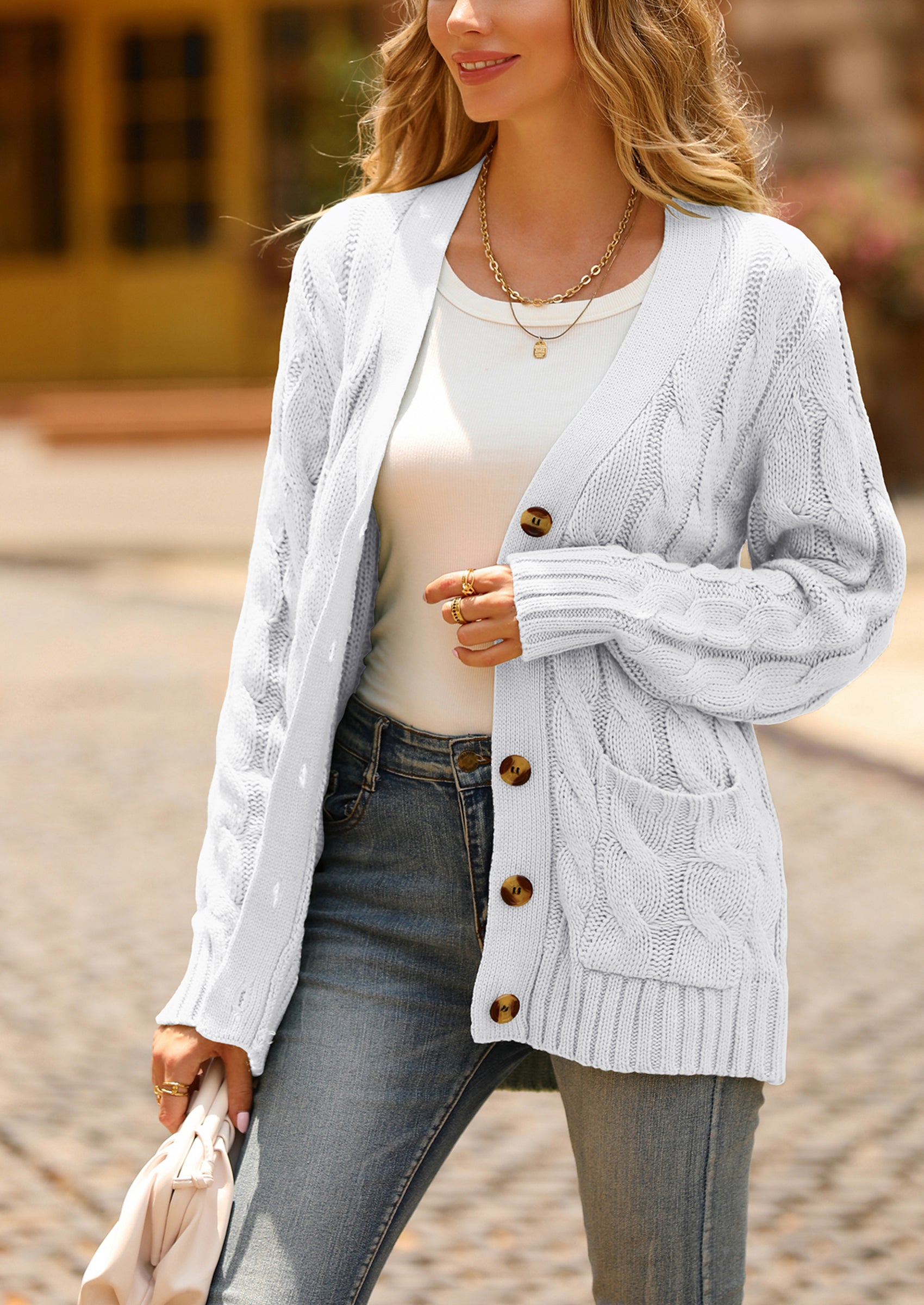 PRETTYGARDEN Women's Open Front Cardigan Sweaters Fall Fashion Button Down Cable Knit Chunky Winter Outerwear Coats