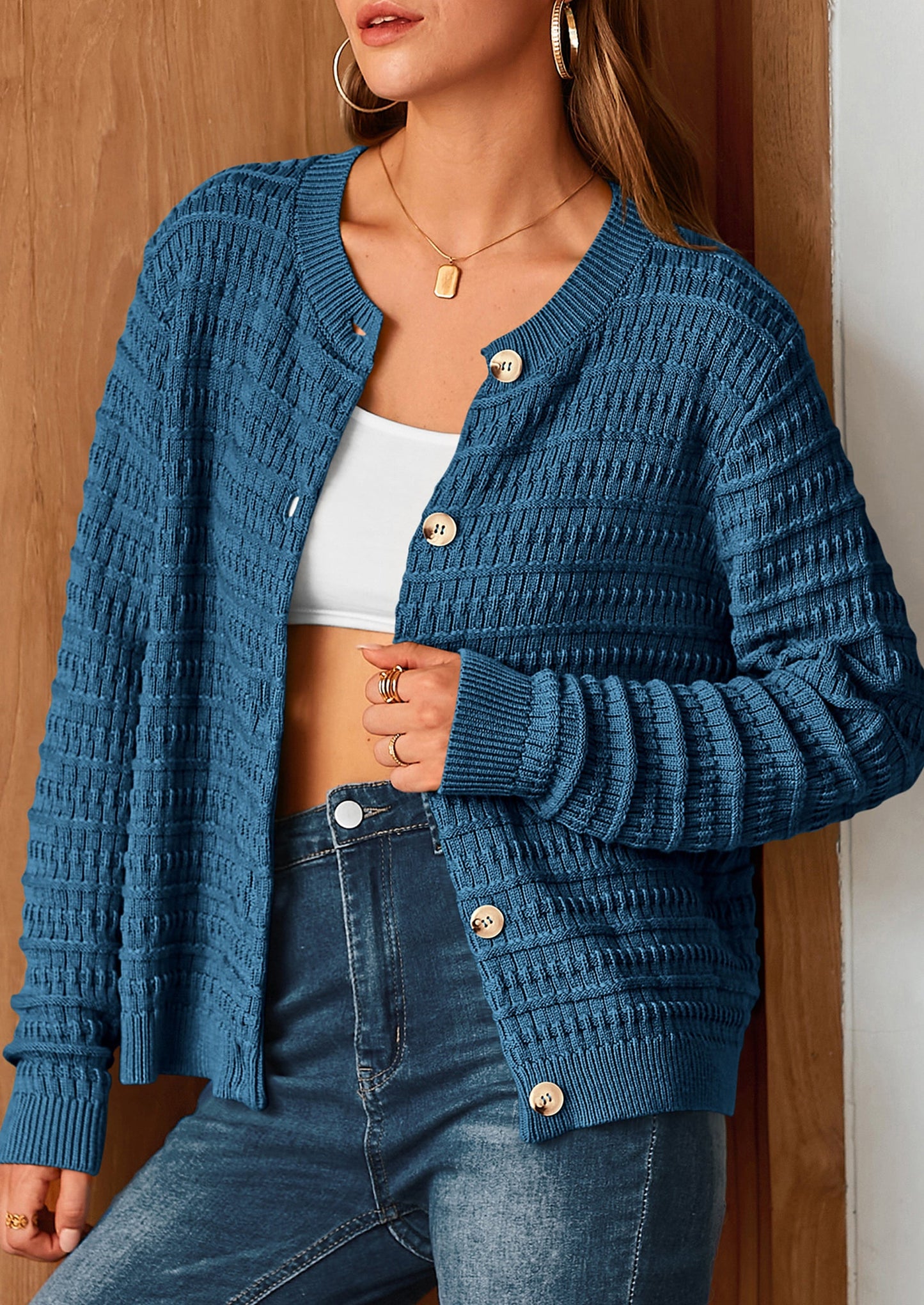 PRETTYGARDEN Women's Knit Cardigan Sweaters Casual Long Sleeve Open Front Button Down Trendy Jackets Outerwear
