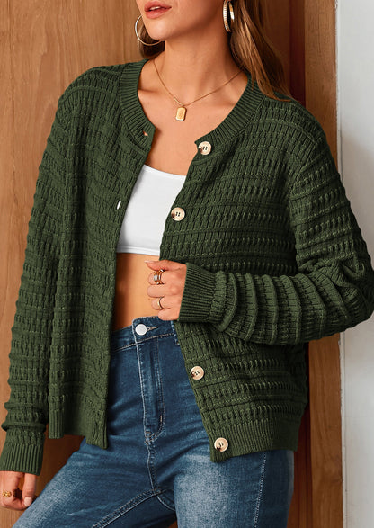PRETTYGARDEN Women's Knit Cardigan Sweaters Casual Long Sleeve Open Front Button Down Trendy Jackets Outerwear