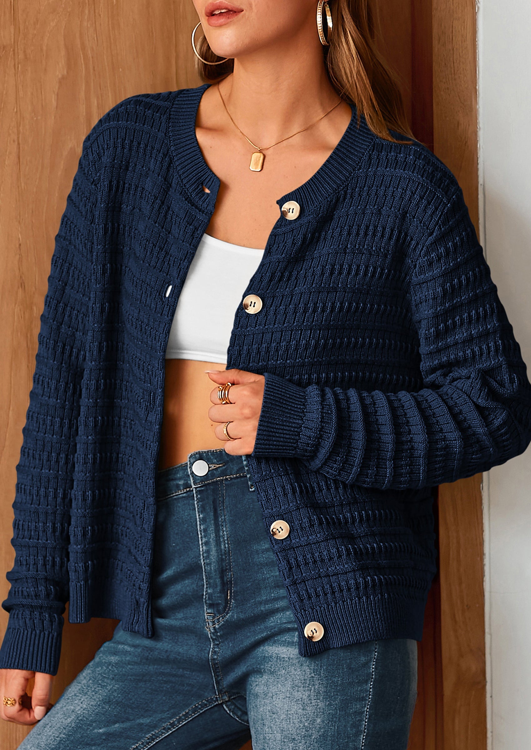 PRETTYGARDEN Women's Knit Cardigan Sweaters Casual Long Sleeve Open Front Button Down Trendy Jackets Outerwear
