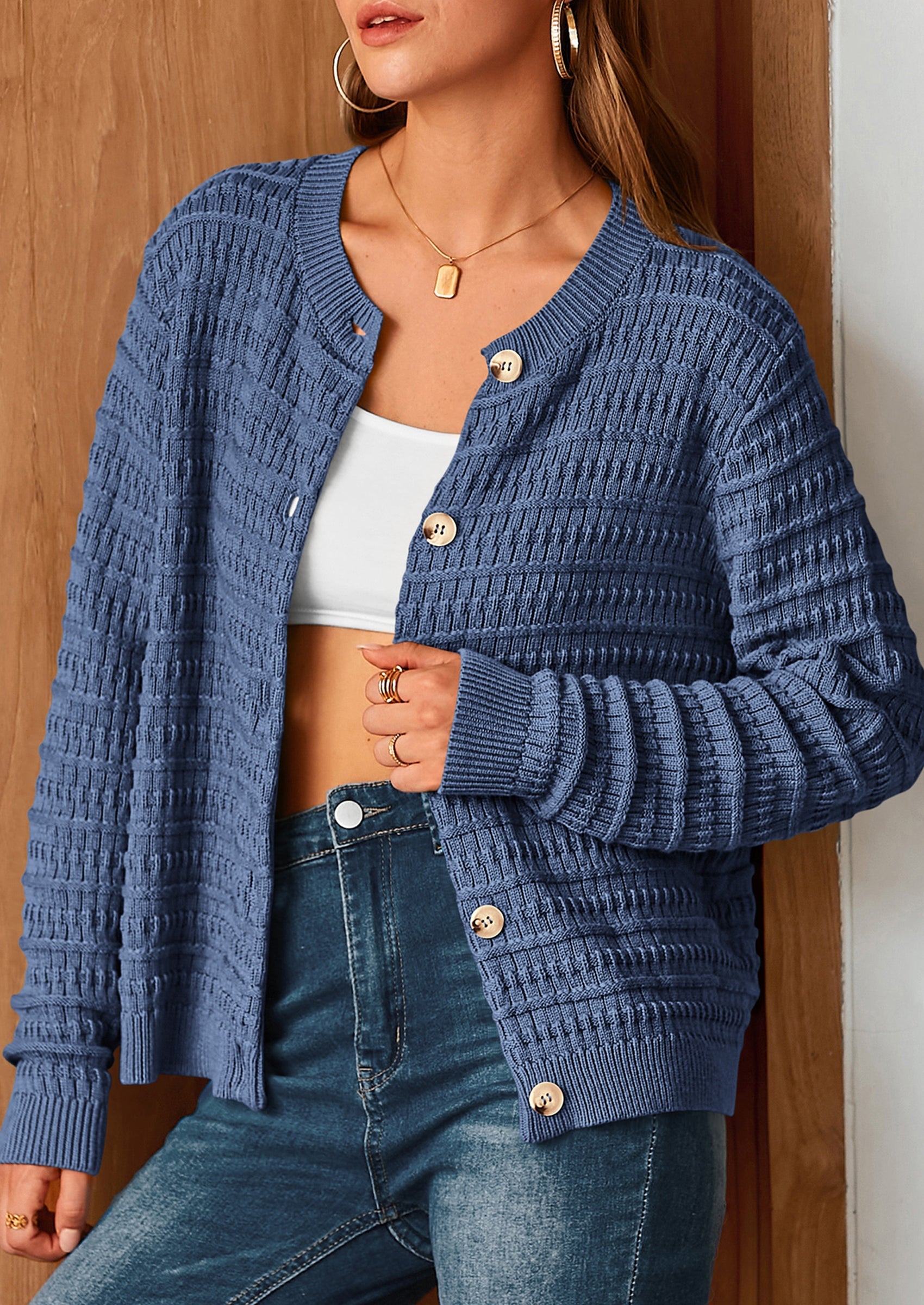 PRETTYGARDEN Women's Knit Cardigan Sweaters Casual Long Sleeve Open Front Button Down Trendy Jackets Outerwear