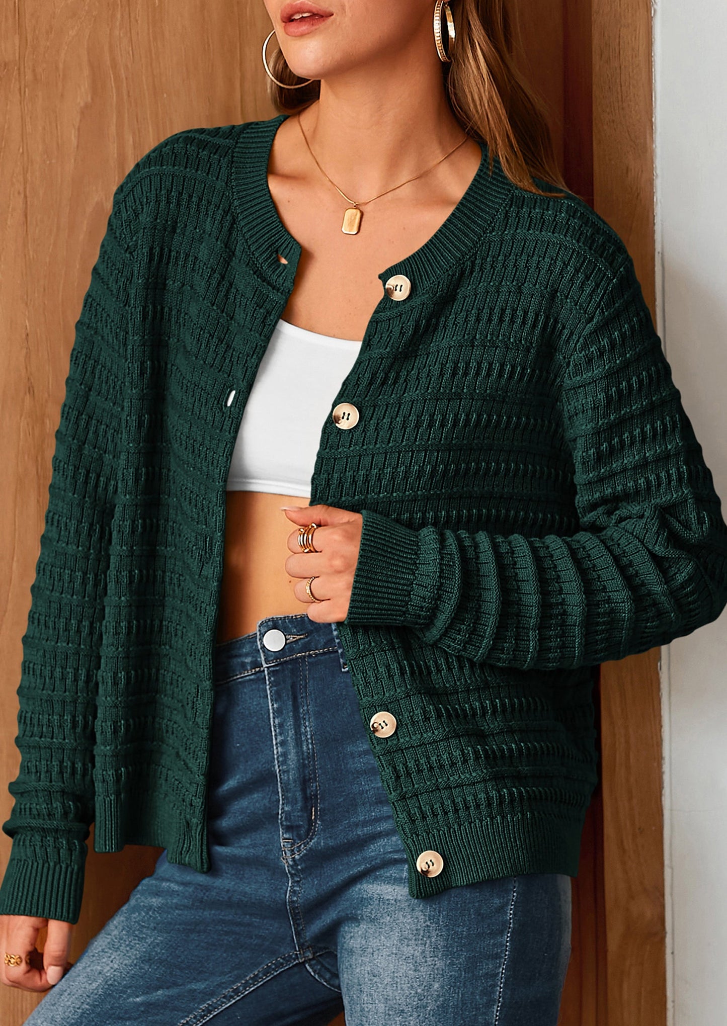 PRETTYGARDEN Women's Knit Cardigan Sweaters Casual Long Sleeve Open Front Button Down Trendy Jackets Outerwear