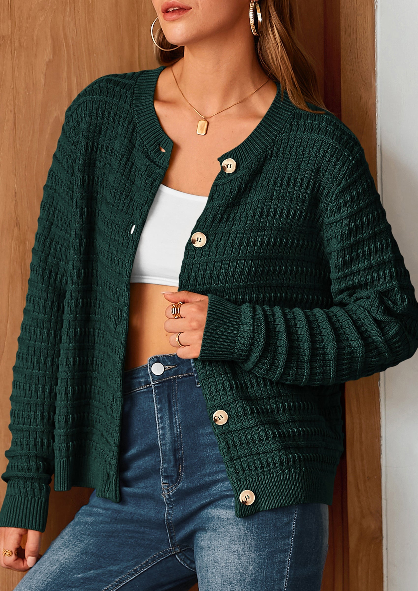 PRETTYGARDEN Women's Knit Cardigan Sweaters Casual Long Sleeve Open Front Button Down Trendy Jackets Outerwear