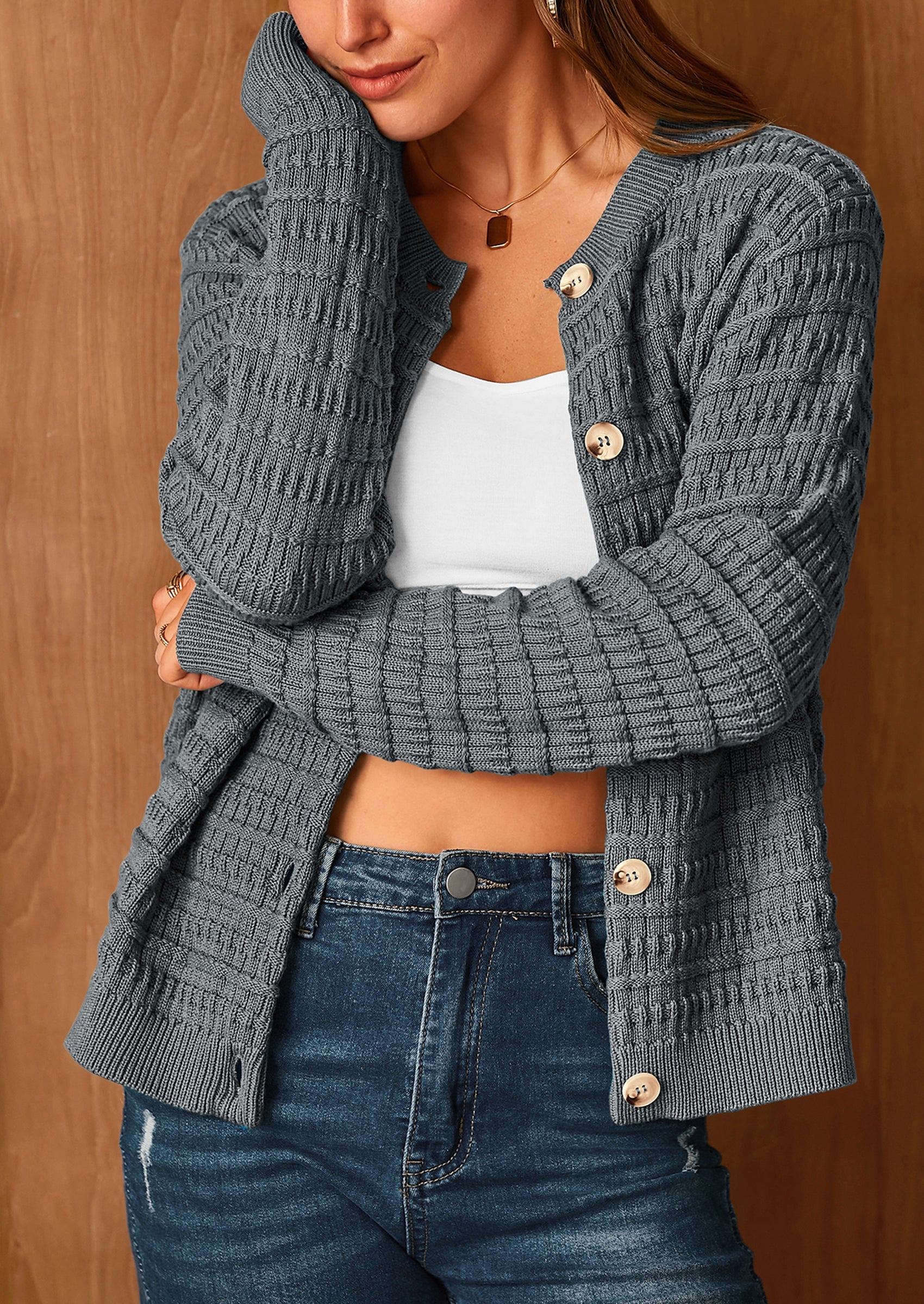 PRETTYGARDEN Women's Knit Cardigan Sweaters Casual Long Sleeve Open Front Button Down Trendy Jackets Outerwear
