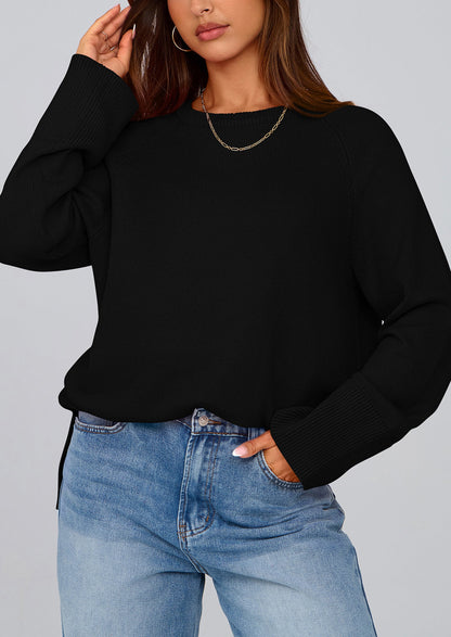 PRETTYGARDEN Women's Knit Fall Sweaters Long Sleeve Pullover Crewneck Split Hem Oversized Tunic Sweater Tops Winter Clothing
