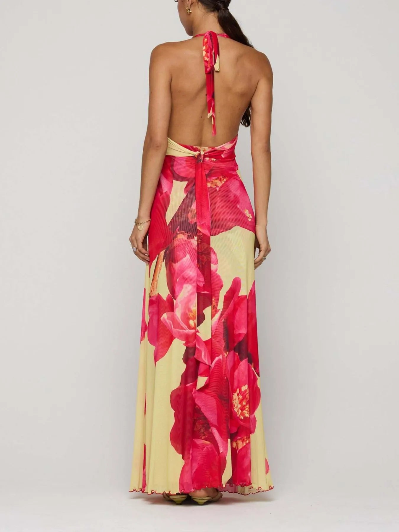 Lucy Floral Halter Neck Deep V Maxi Dress