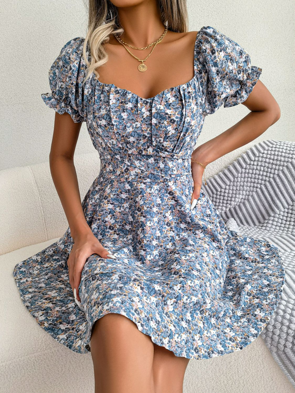 Maya Floral Sweetheart Neck Mini Dress