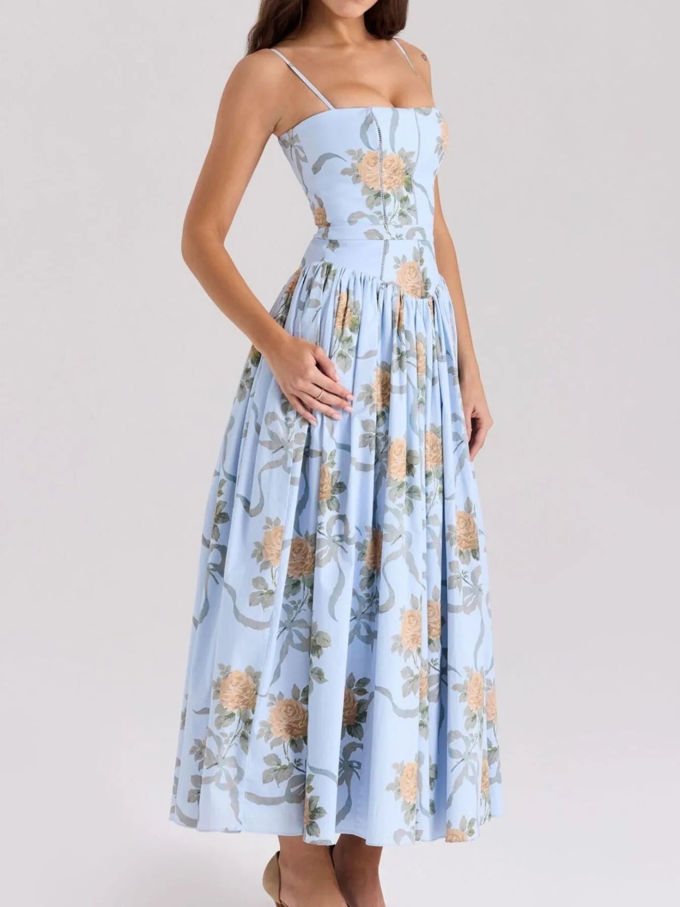 Floral Print Square Neck Cami Maxi Dress