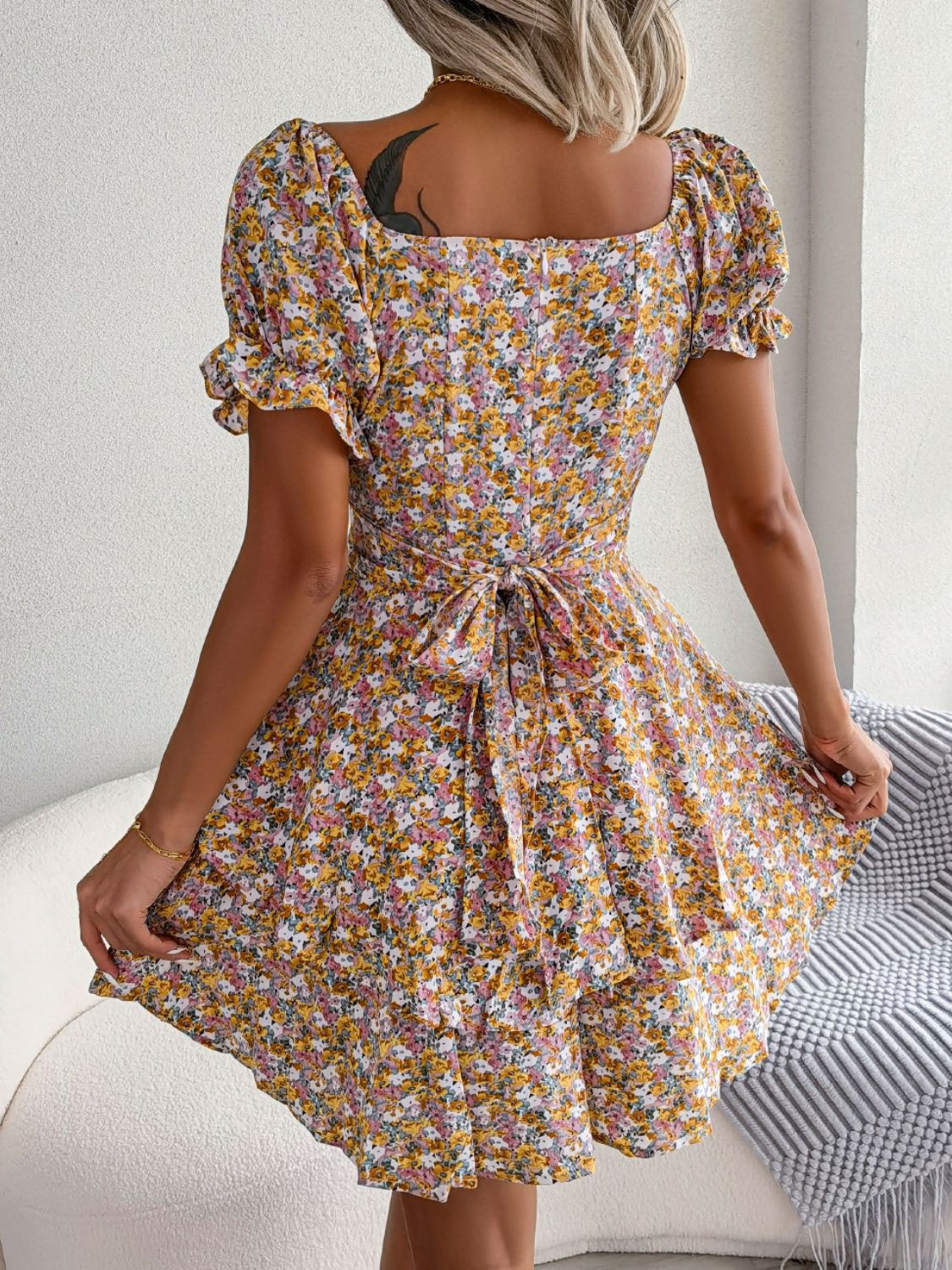 Maya Floral Sweetheart Neck Mini Dress
