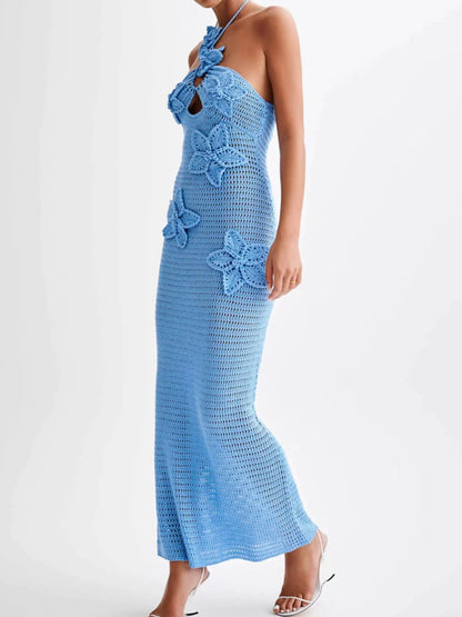 Crochet Floral Halter Knit Cover Up Dress