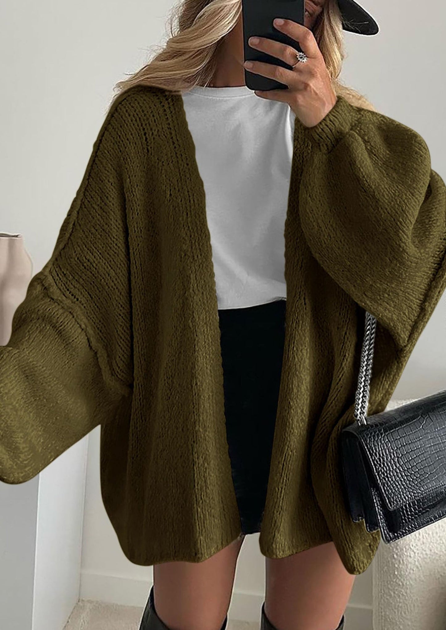 PRETTYGARDEN Womens Oversized Cardigan Sweaters Fall Long Lantern Sleeve Knit Open Front Lightweight Sweater