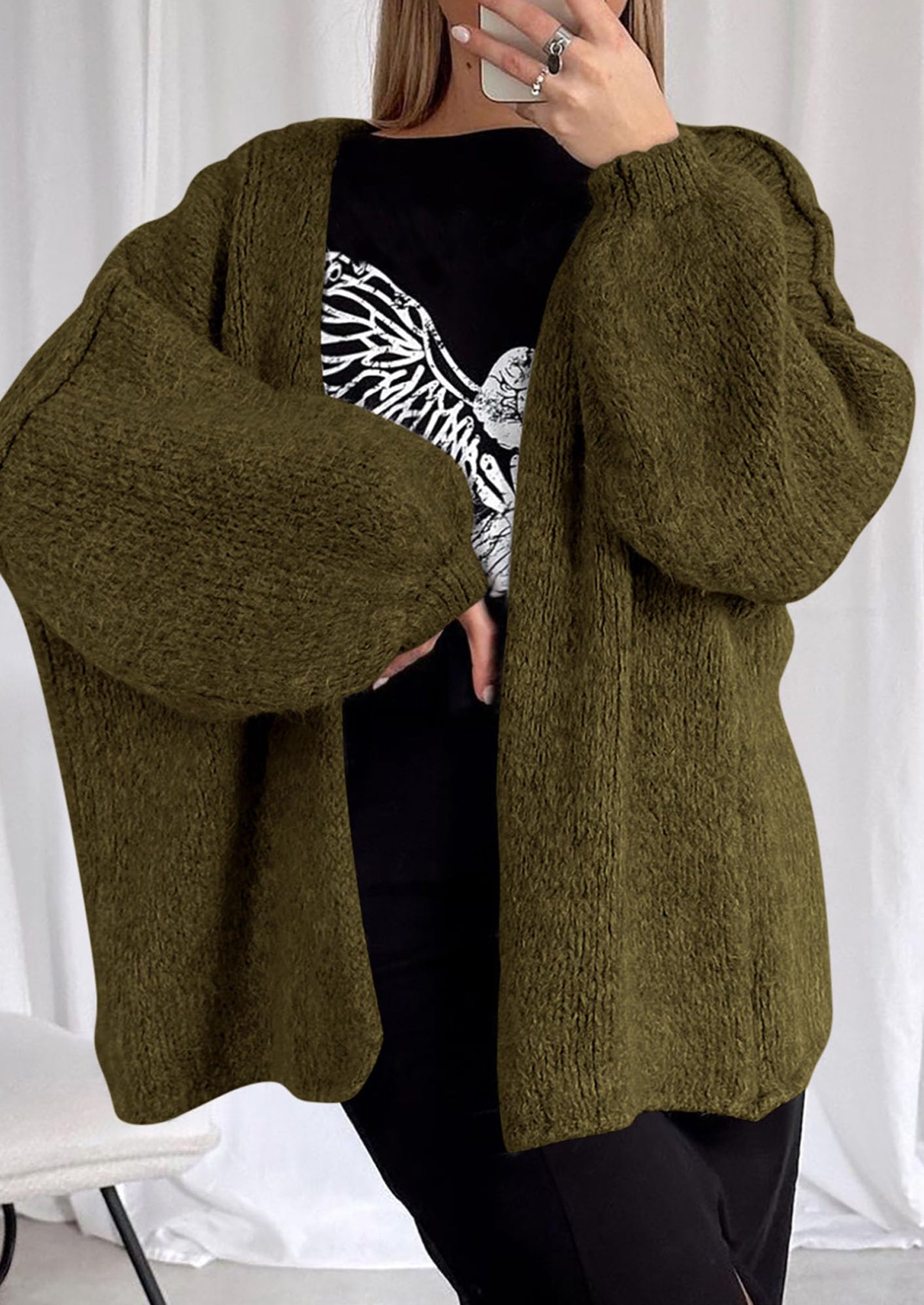 PRETTYGARDEN Womens Oversized Cardigan Sweaters Fall Long Lantern Sleeve Knit Open Front Lightweight Sweater